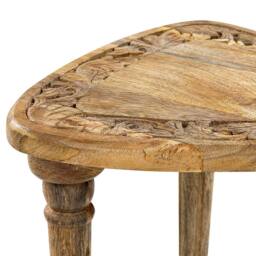 Wyld and Coco Nesting Side Tables Set 2 Hand Carved Mango Wood Triangular Tops in Brown - thumbnail 5