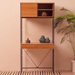 Orsina Stable Natural Oak Shelf Unit, Sleek & Versatile Narrow Shelving Unit, Easily Maintained Work Space in Grey