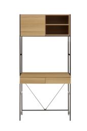 Orsina Stable Natural Oak Shelf Unit, Sleek & Versatile Narrow Shelving Unit, Easily Maintained Work Space in Grey - thumbnail 2