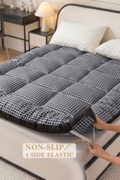 Living and Home 10cm Comfortable Quilted Mattress Topper in Dark Grey - Size: Single