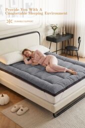 Living and Home 10cm Comfortable Quilted Mattress Topper in Dark Grey - Size: Single - thumbnail 4