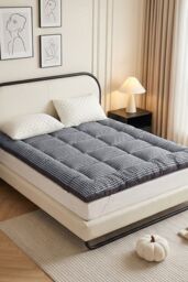 Living and Home 10cm Comfortable Quilted Mattress Topper in Dark Grey - Size: Single - thumbnail 2