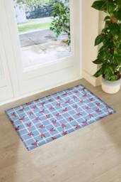 Artsy Mats Blue Check Floral Doormat - Size: 60 cm x 90 cm - thumbnail 2