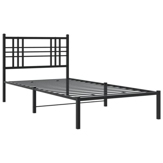 Berkfield Home Metal Bed Frame without Mattress with Headboard Black 90x190cm - Size: 90x190 cm - image 1