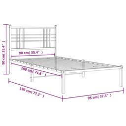 Berkfield Home Metal Bed Frame without Mattress with Headboard Black 90x190cm - Size: 90x190 cm - thumbnail 8