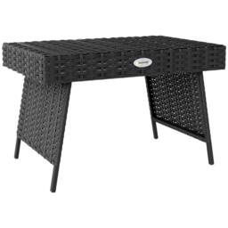 OUTSUNNY Foldable Outdoor Coffee Table, Steel Frame Rattan Side Table, Black - thumbnail 2