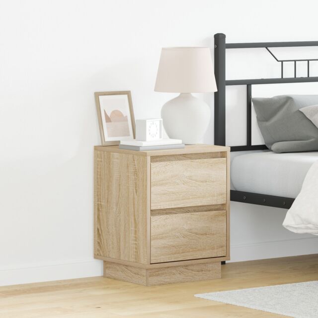Berkfield Home Bedside Cabinets with LED Lights 2 pcs Sonoma Oak 39x34.5x50 cm in Brown - image 1