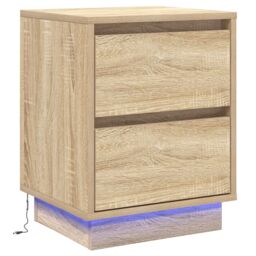 Berkfield Home Bedside Cabinets with LED Lights 2 pcs Sonoma Oak 39x34.5x50 cm in Brown - thumbnail 6