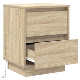 Berkfield Home Bedside Cabinets with LED Lights 2 pcs Sonoma Oak 39x34.5x50 cm in Brown - thumbnail 7