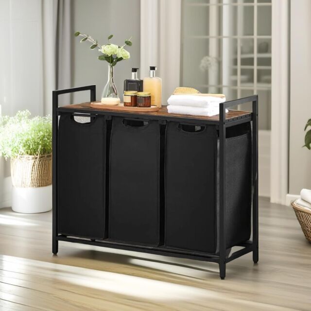 Pirlo Plush Industrial 3 Compartment Laundry Basket With Removeable Bags in Brown - image 1