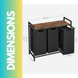 Pirlo Plush Industrial 3 Compartment Laundry Basket With Removeable Bags in Brown - thumbnail 6
