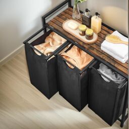 Pirlo Plush Industrial 3 Compartment Laundry Basket With Removeable Bags in Brown - thumbnail 3