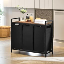 Pirlo Plush Industrial 3 Compartment Laundry Basket With Removeable Bags in Brown - thumbnail 2