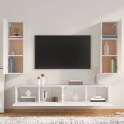 Berkfield Home 4 Piece TV Cabinet Set White Engineered Wood - thumbnail 3