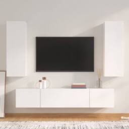 Berkfield Home 4 Piece TV Cabinet Set White Engineered Wood - thumbnail 1