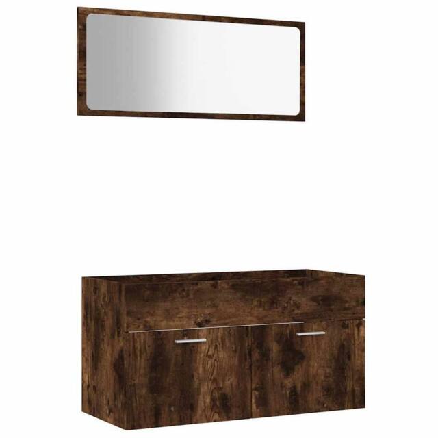 Berkfield Home 2 Piece Bathroom Furniture Set Smoked Oak Engineered Wood in Brown - image 1