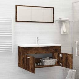Berkfield Home 2 Piece Bathroom Furniture Set Smoked Oak Engineered Wood in Brown - thumbnail 3