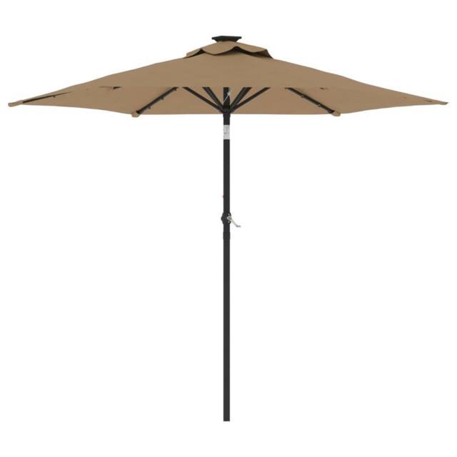 Berkfield Home Garden Parasol with LEDs & Steel Pole Taupe 225x225x212cm - Size: 225 x 225 x 212 cm - image 1