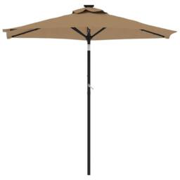 Berkfield Home Garden Parasol with LEDs & Steel Pole Taupe 225x225x212cm - Size: 225 x 225 x 212 cm - thumbnail 4