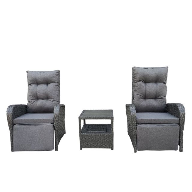 FURNITURE ONE 3 Pieces Patio Lounge Chair Set with Ice Bucket, Reclining Chairs Set in Grey - image 1