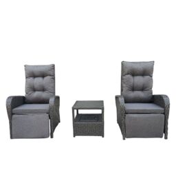 FURNITURE ONE 3 Pieces Patio Lounge Chair Set with Ice Bucket, Reclining Chairs Set in Grey - thumbnail 1