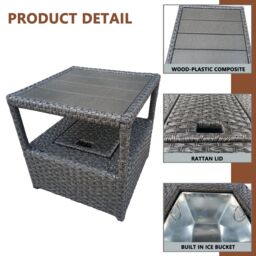 FURNITURE ONE 3 Pieces Patio Lounge Chair Set with Ice Bucket, Reclining Chairs Set in Grey - thumbnail 8