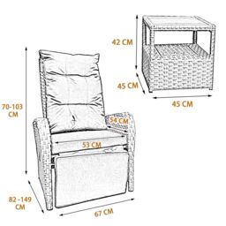 FURNITURE ONE 3 Pieces Patio Lounge Chair Set with Ice Bucket, Reclining Chairs Set in Grey - thumbnail 5