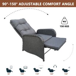 FURNITURE ONE 3 Pieces Patio Lounge Chair Set with Ice Bucket, Reclining Chairs Set in Grey - thumbnail 6