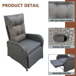 FURNITURE ONE 3 Pieces Patio Lounge Chair Set with Ice Bucket, Reclining Chairs Set in Grey - thumbnail 7