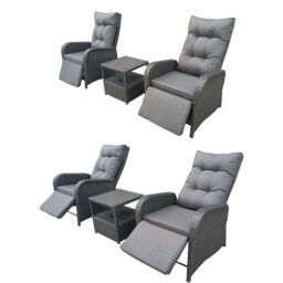 FURNITURE ONE 3 Pieces Patio Lounge Chair Set with Ice Bucket, Reclining Chairs Set in Grey - thumbnail 2