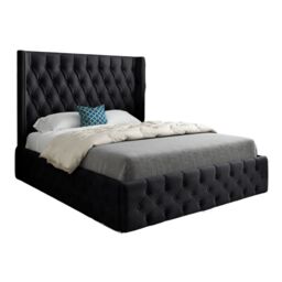 Casani Turin Straight Winged Upholstered Soft Velvet Bed Frame in Black - Size: Small Single - thumbnail 5