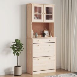 Berkfield Home Highboard ALTA 77x35x188 cm Solid Wood Pine in Brown - Size: 77 x 35 x 188 cm