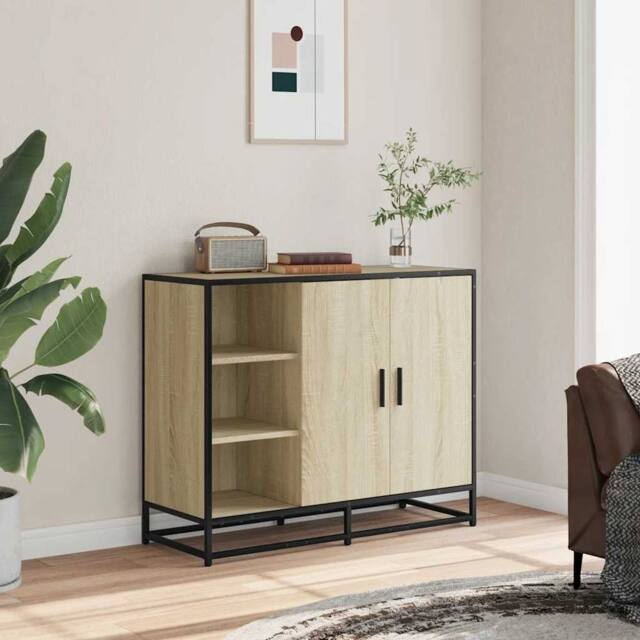 Berkfield Home Sideboard Sonoma Oak 92x35x76 cm Engineered Wood in Light Tan - Size: 92 x 35 x 76 cm - image 1