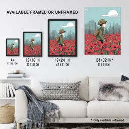 Artery8 Modern Poppy Fields Illustration Remembrance Day Flanders Artwork Framed Wall Art Print A4 in Black - thumbnail 3