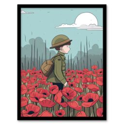 Artery8 Modern Poppy Fields Illustration Remembrance Day Flanders Artwork Framed Wall Art Print A4 in Black - thumbnail 1
