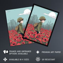 Artery8 Modern Poppy Fields Illustration Remembrance Day Flanders Artwork Framed Wall Art Print A4 in Black - thumbnail 2