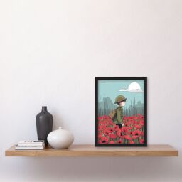 Artery8 Modern Poppy Fields Illustration Remembrance Day Flanders Artwork Framed Wall Art Print A4 in Black - thumbnail 4