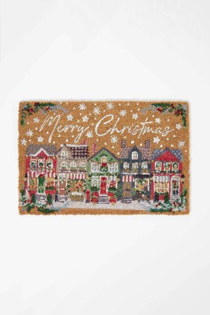 Homescapes Traditional Christmas Village Coir Doormat in Brown - image 1