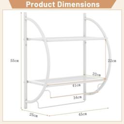 Gymax Wall Mount Bathroom Shelf 2-Tier Towel Bars Double Layer Toilet Rack in White - thumbnail 2