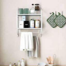 Gymax Wall Mount Bathroom Shelf 2-Tier Towel Bars Double Layer Toilet Rack in White - thumbnail 4
