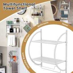 Gymax Wall Mount Bathroom Shelf 2-Tier Towel Bars Double Layer Toilet Rack in White - thumbnail 6