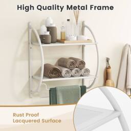 Gymax Wall Mount Bathroom Shelf 2-Tier Towel Bars Double Layer Toilet Rack in White - thumbnail 5