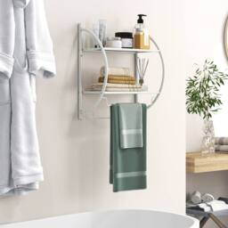 Gymax Wall Mount Bathroom Shelf 2-Tier Towel Bars Double Layer Toilet Rack in White - thumbnail 3