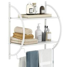Gymax Wall Mount Bathroom Shelf 2-Tier Towel Bars Double Layer Toilet Rack in White