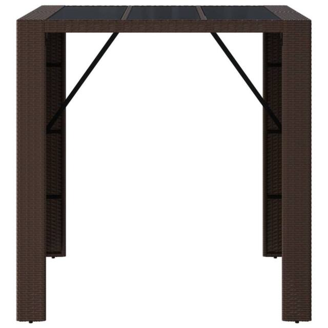 Berkfield Home Beautiful Bar Table with Glass Top Brown 105x80x110 cm Poly Rattan - Size: 105 x 80 x 110 cm - image 1