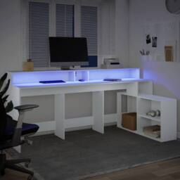 Berkfield Home Modern Desk with LED Lights White 200x104x91 cm Engineered Wood - Size: 200 x 104 x 91 cm - thumbnail 5