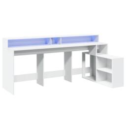 Berkfield Home Modern Desk with LED Lights White 200x104x91 cm Engineered Wood - Size: 200 x 104 x 91 cm - thumbnail 1