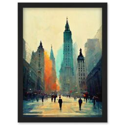 Artery8 Twilight Wall Street New York City NYC Skyline Artwork Framed Wall Art Print A4 in Black - thumbnail 1