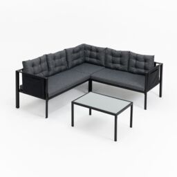 Home Detail Tara Black L-Shape Garden Sofa Set with Grey Cushions - thumbnail 4