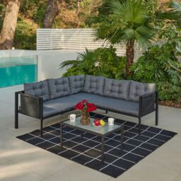 Home Detail Tara Black L-Shape Garden Sofa Set with Grey Cushions - thumbnail 3